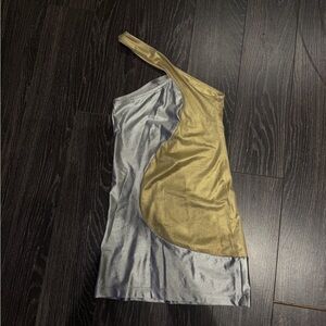 Bebe Elegant Gold and Silver One-Shoulder Dress